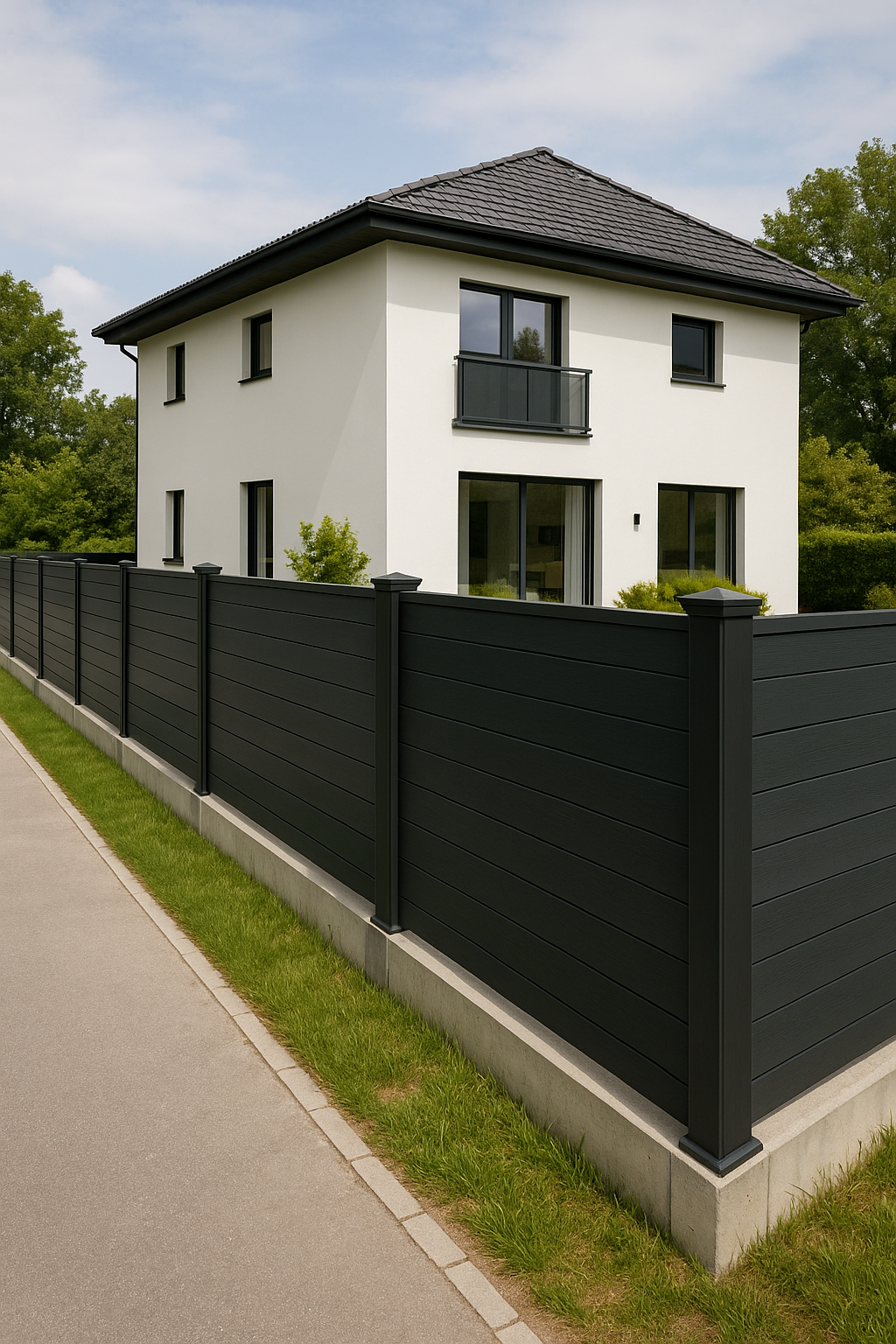 Exterior privacy fence with outdoor wall panels