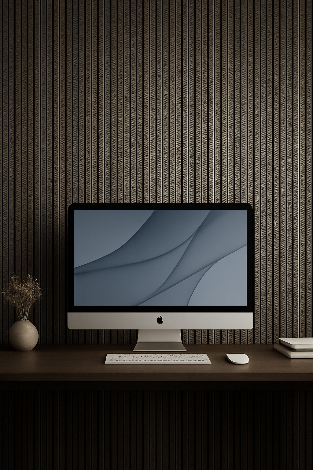 Home office feature wall with indoor panels