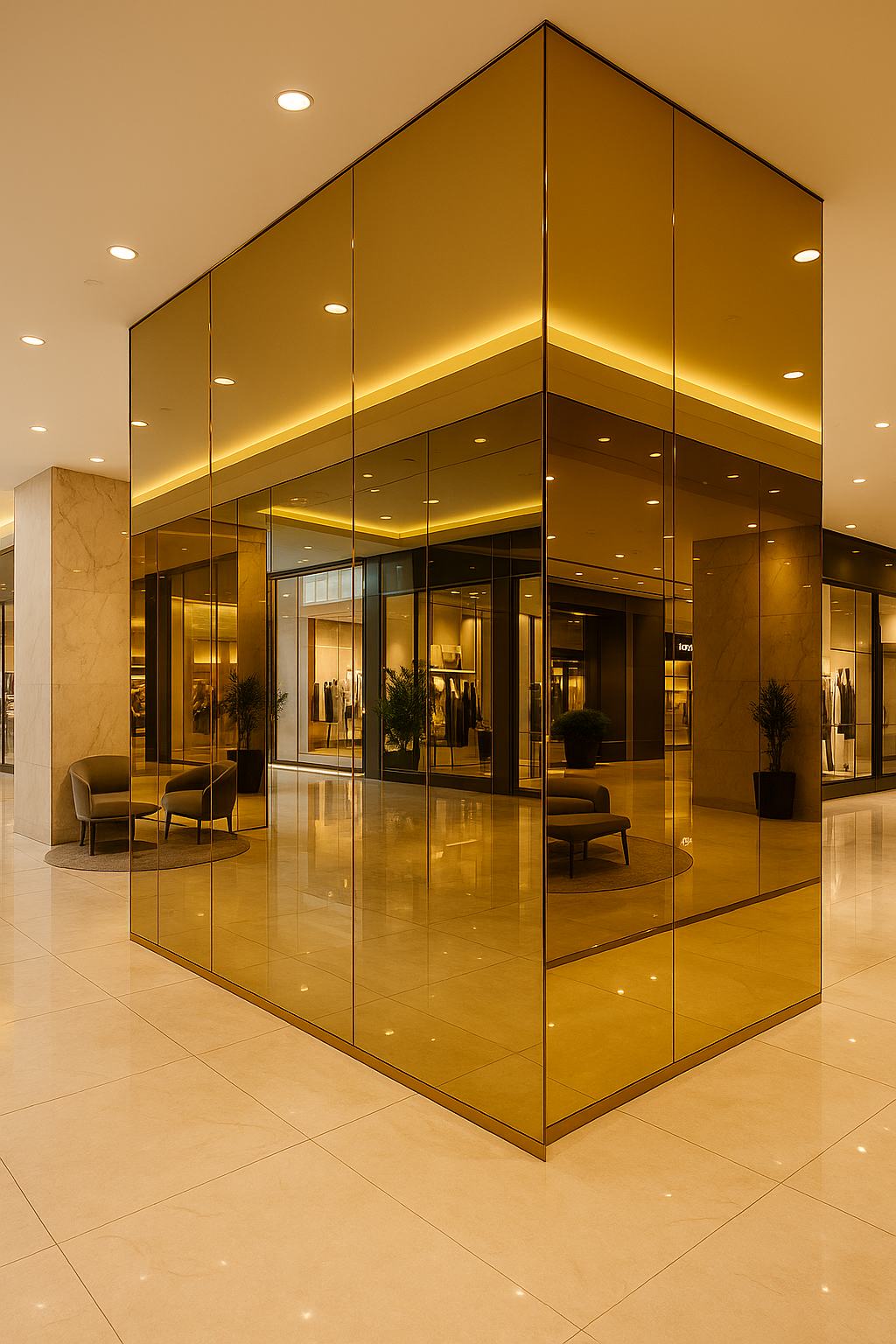 Commercial showroom with mirror PVC panels