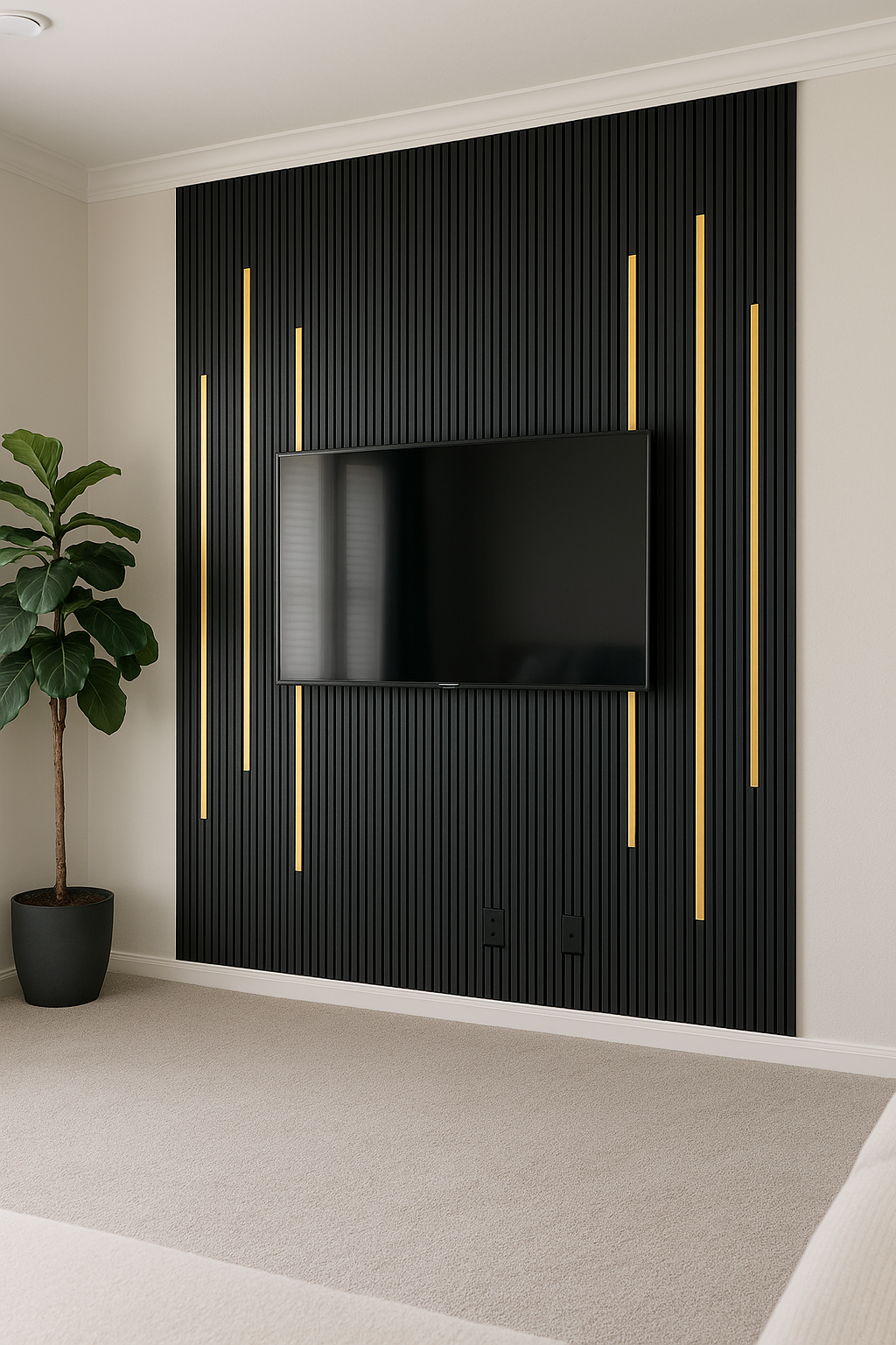 Modern lounge interior with gold accent accessories
