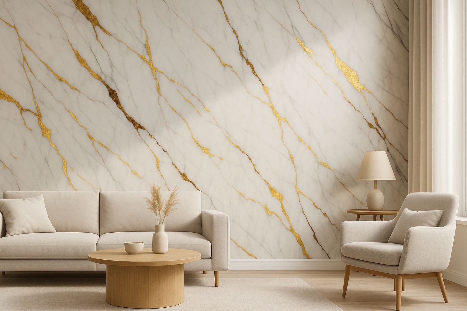 Blanco Gold Carrara marble PVC feature wall
