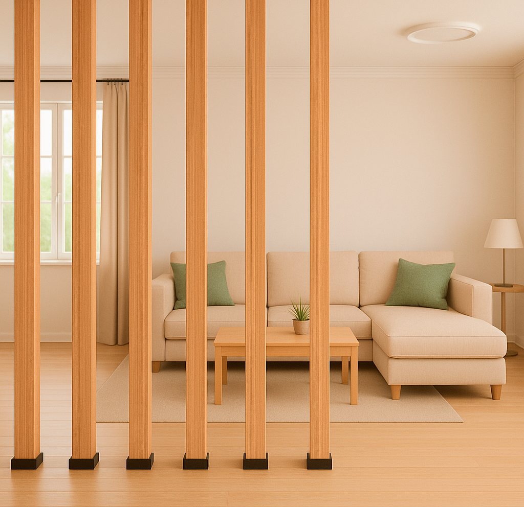 Open-plan room dividers in a modern living space